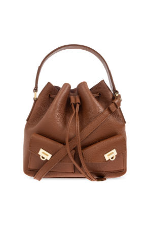 Leather bucket shoulder bag