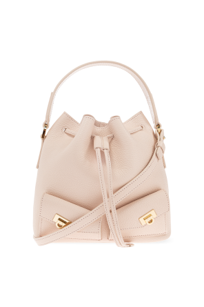 Leather shoulder bag, bucket style
