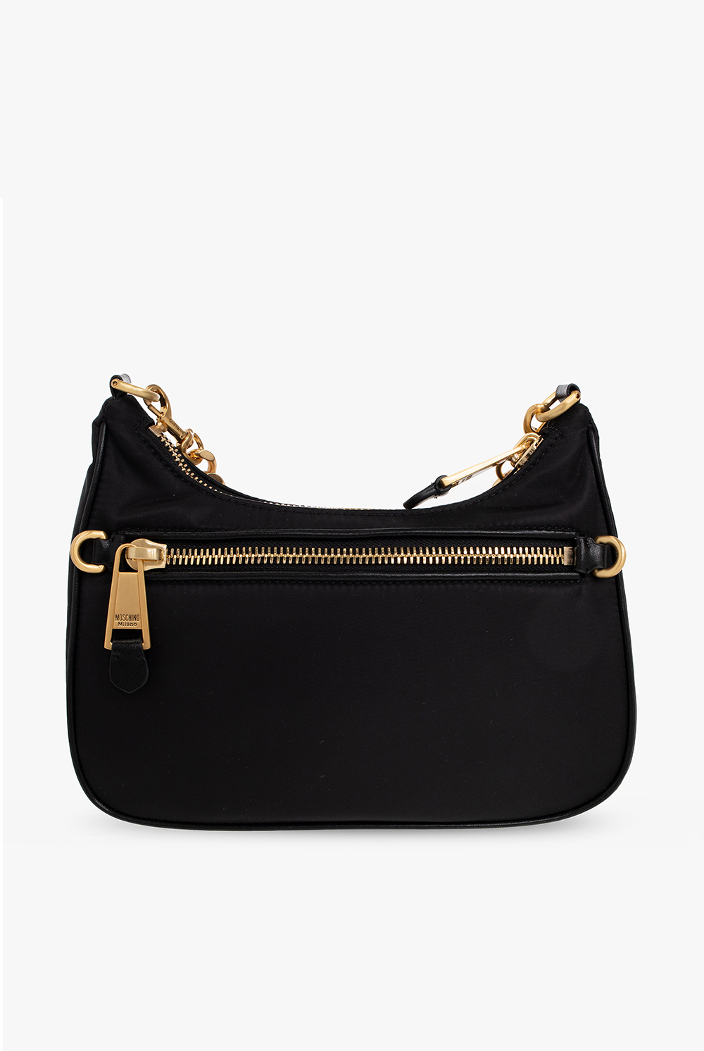 Moschino Black Grained Leather GG Ring Shoulder Bag