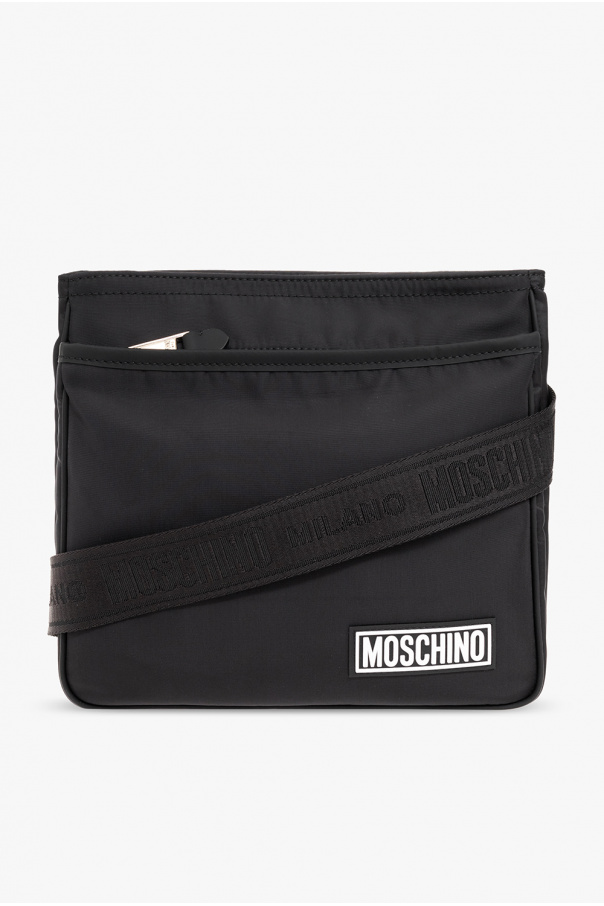 Moschino Black faux fur bag with long shoulder strap and maxi M detail on the front with applied sequins