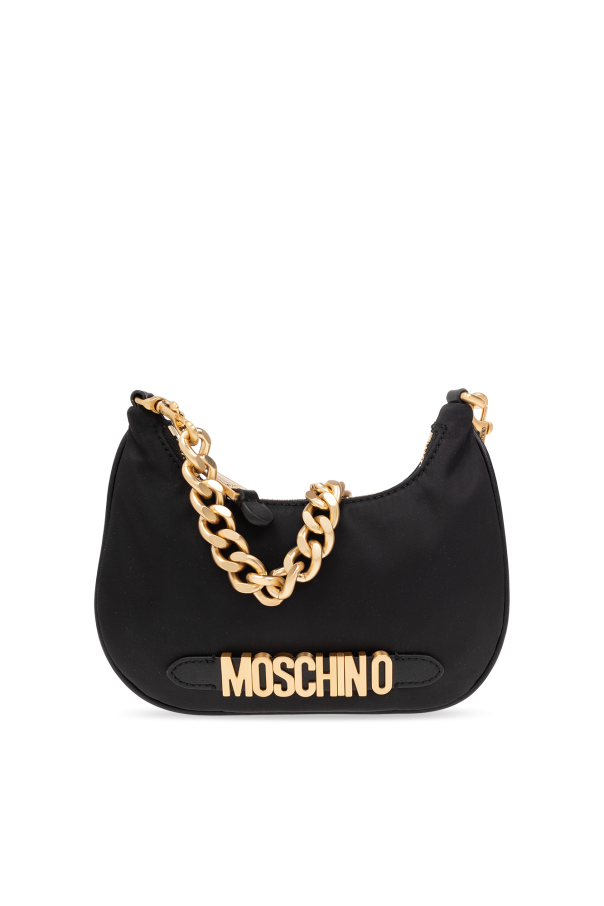 Travel Tag Handbag with Ostrich Print Unisex Camel Moschino