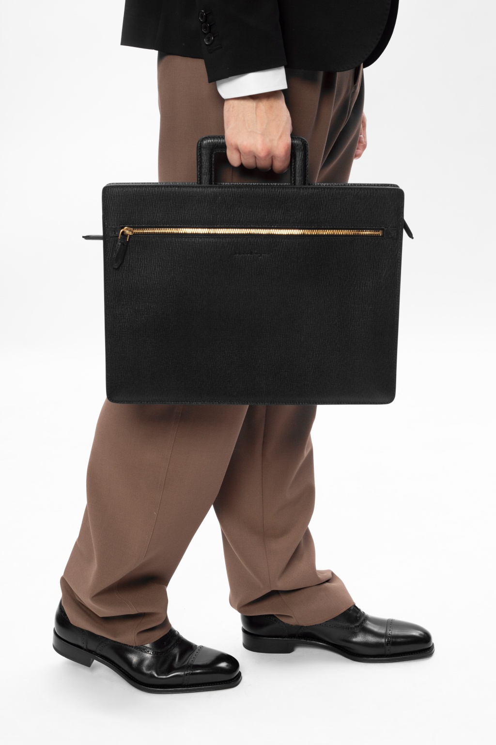 Ferragamo Gancio Monogram Embossed Calfskin Leather Briefcase