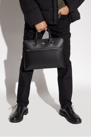 Leather briefcase with logo od embossed Salvatore Ferragamo