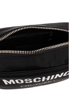 Moschino Truffle Collection metal clasp straw look cross body bag in black
