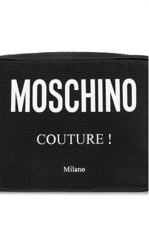 Moschino Truffle Collection metal clasp straw look cross body bag in black