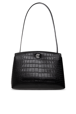Lederhandtasche „Pushlock Black Croc“