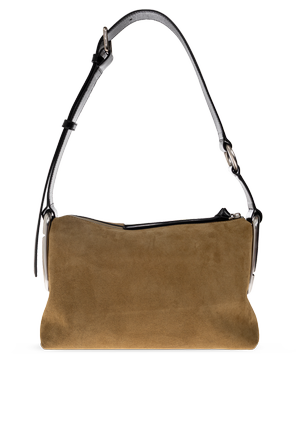 Marc Jacobs Brown Suede Shoulder Bag with Embossed Logo by Marc Jacobs