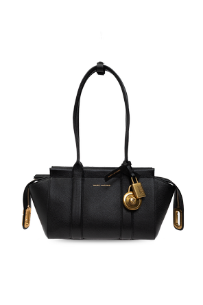 Leather tote bag with printed logo