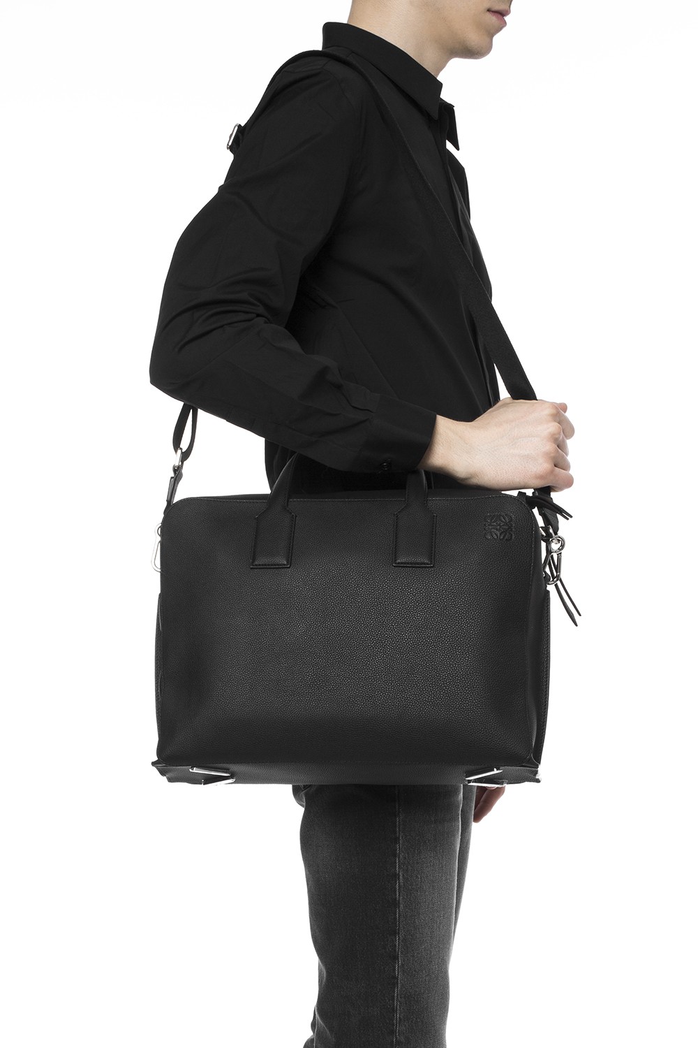 Cheap Loewe Briefcase - Black Mens Goya thin briefcase in soft grained  calfskin