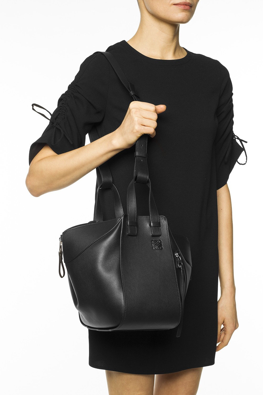 Hammock Small Leather Shoulder Bag in Black - Loewe
