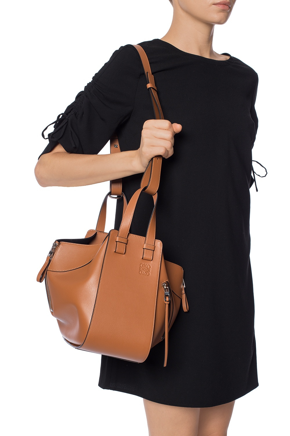 Hammock Small Leather Shoulder Bag in Brown - Loewe