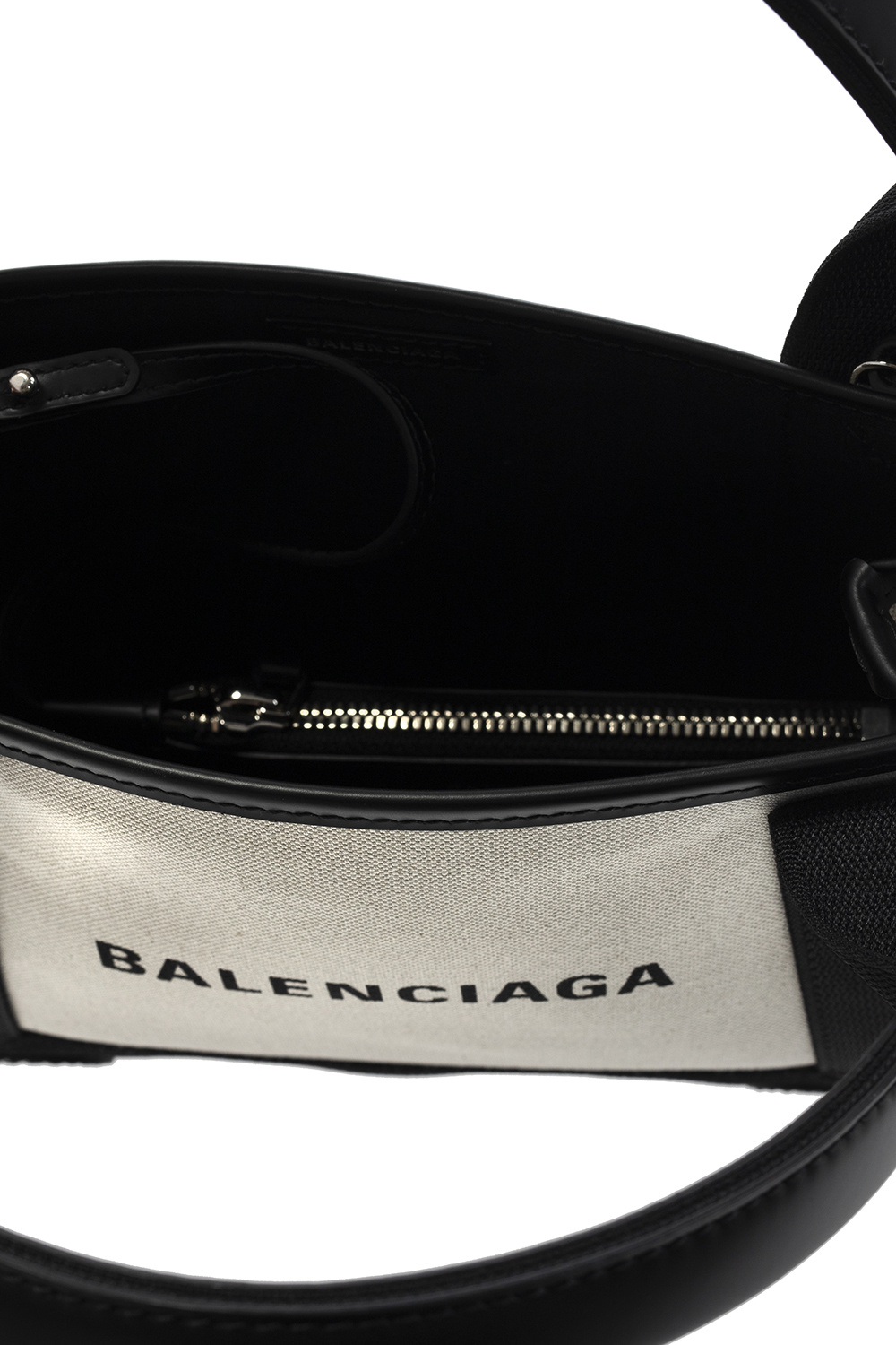 BALENCIAGA NAVY Cabas XS 2way Hand Tote Bag Pouch Canvas Leather White  18ML183