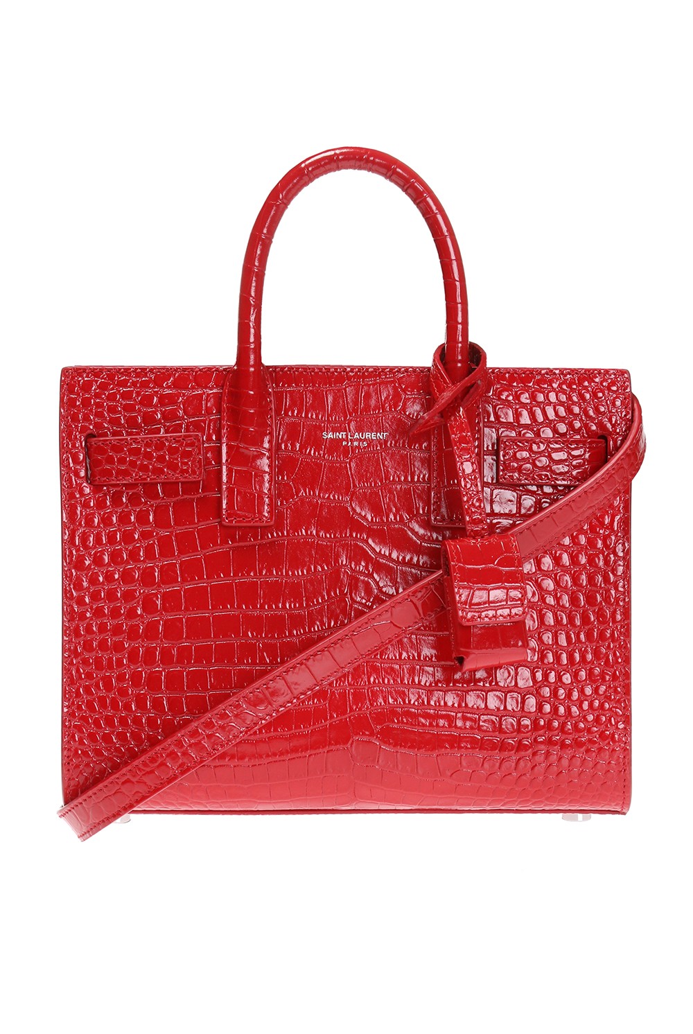 Saint Laurent Sac de Jour Crocodile-Stamped Satchel Bag, Red