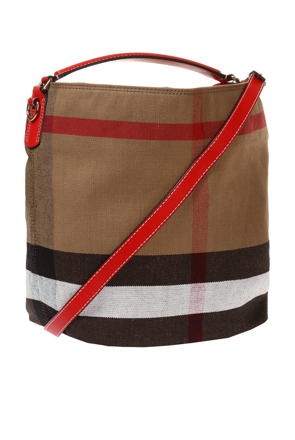 Burberry Large Ashby Cotton, Jute and Leather Shoulder Bag in Red