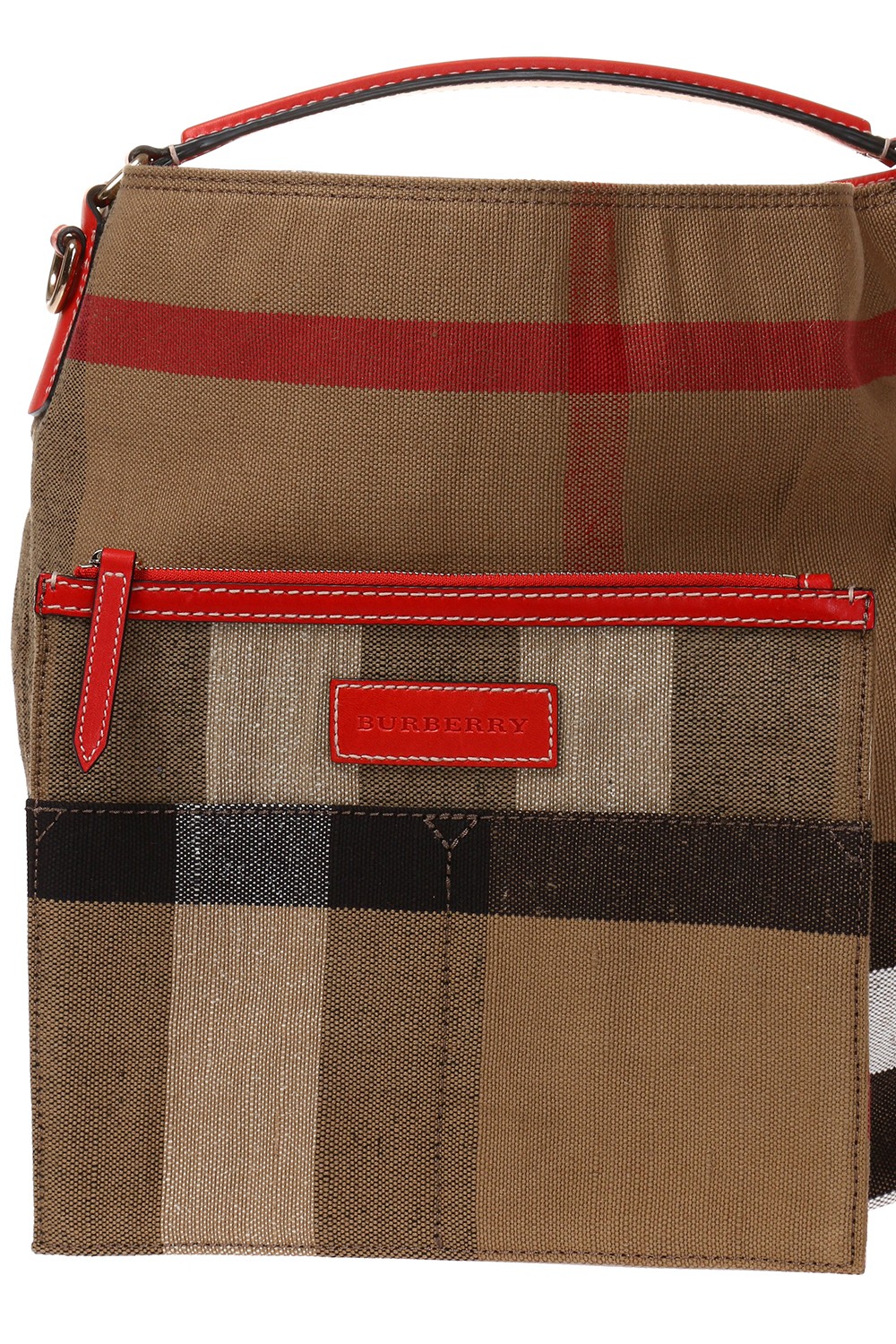 Burberry Large Ashby Cotton, Jute and Leather Shoulder Bag in Red