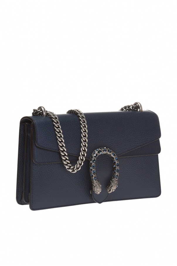 GUCCI Dionysus Small Leather Shoulder Bag in Blue With Crystal