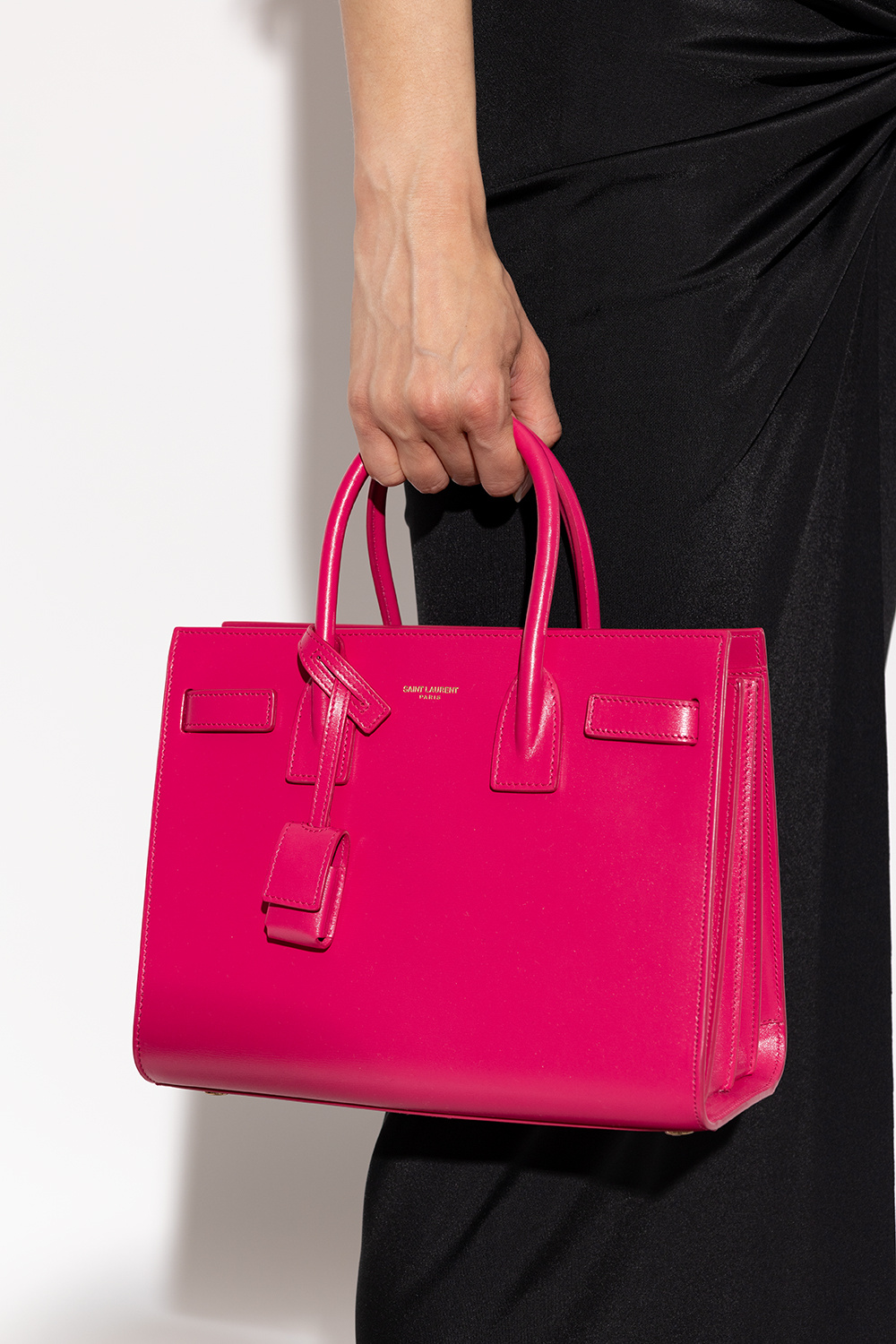 YSL Yves Saint Laurent Tri-fold Key Case Logo Pink Beige Leather Gold Japan  used
