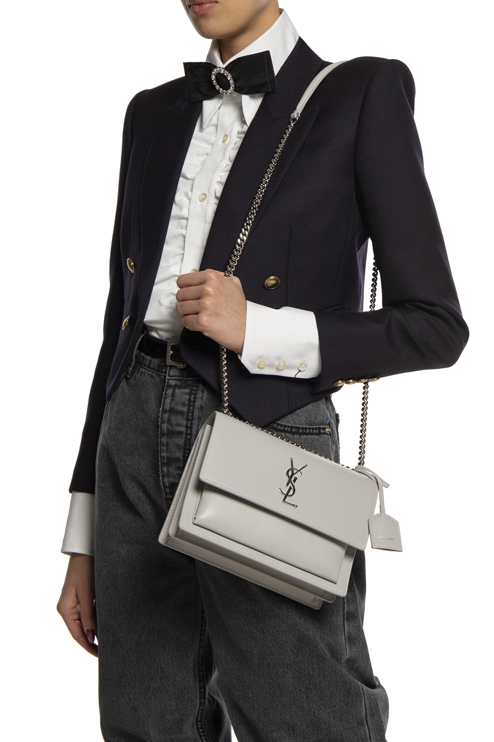 Saint Laurent Sunset Large Shoulder Bag w/ Tags - Grey Shoulder Bags,  Handbags - SNT49456