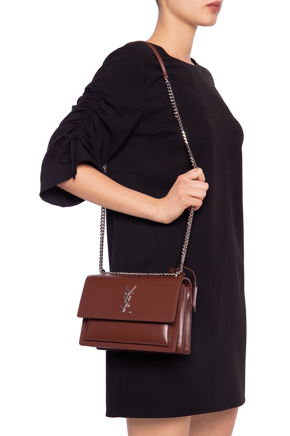 S.L Sunset Medium Chain Bag For Women 8.6in/22cm Black YSL in 2023