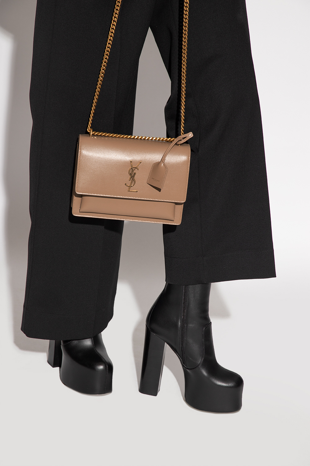 Saint Laurent Sunset Medium Leather Shoulder Bag in Brown