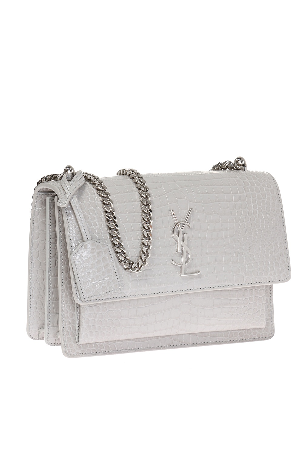 Saint Laurent Medium Sunset Chain Bag In Leather White/Silver