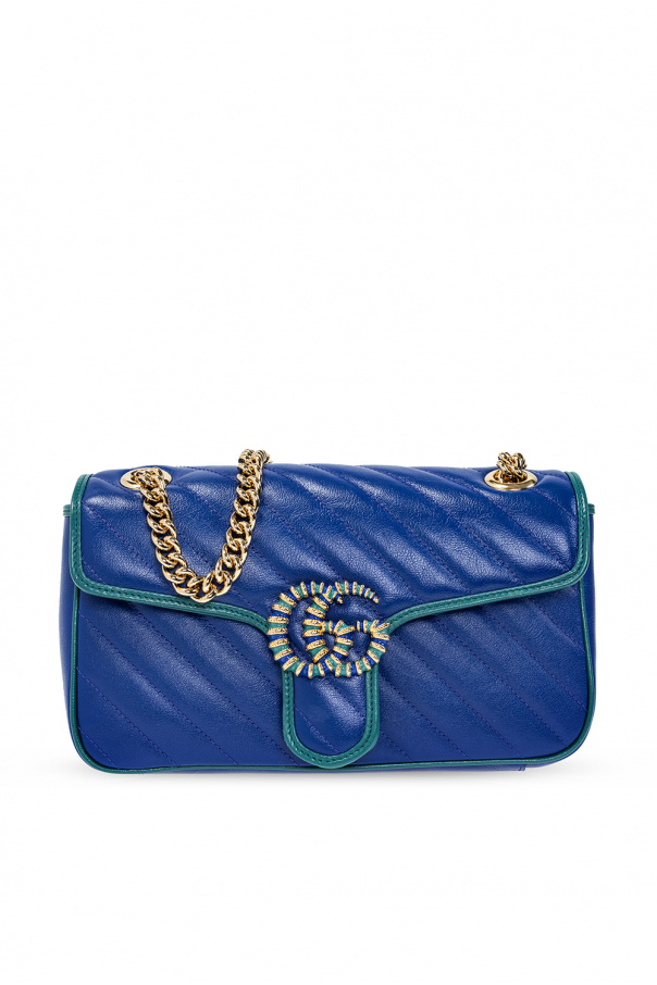 Gucci 'Borsa Gucci in velluto marrone blu e arancione e pelle marrone