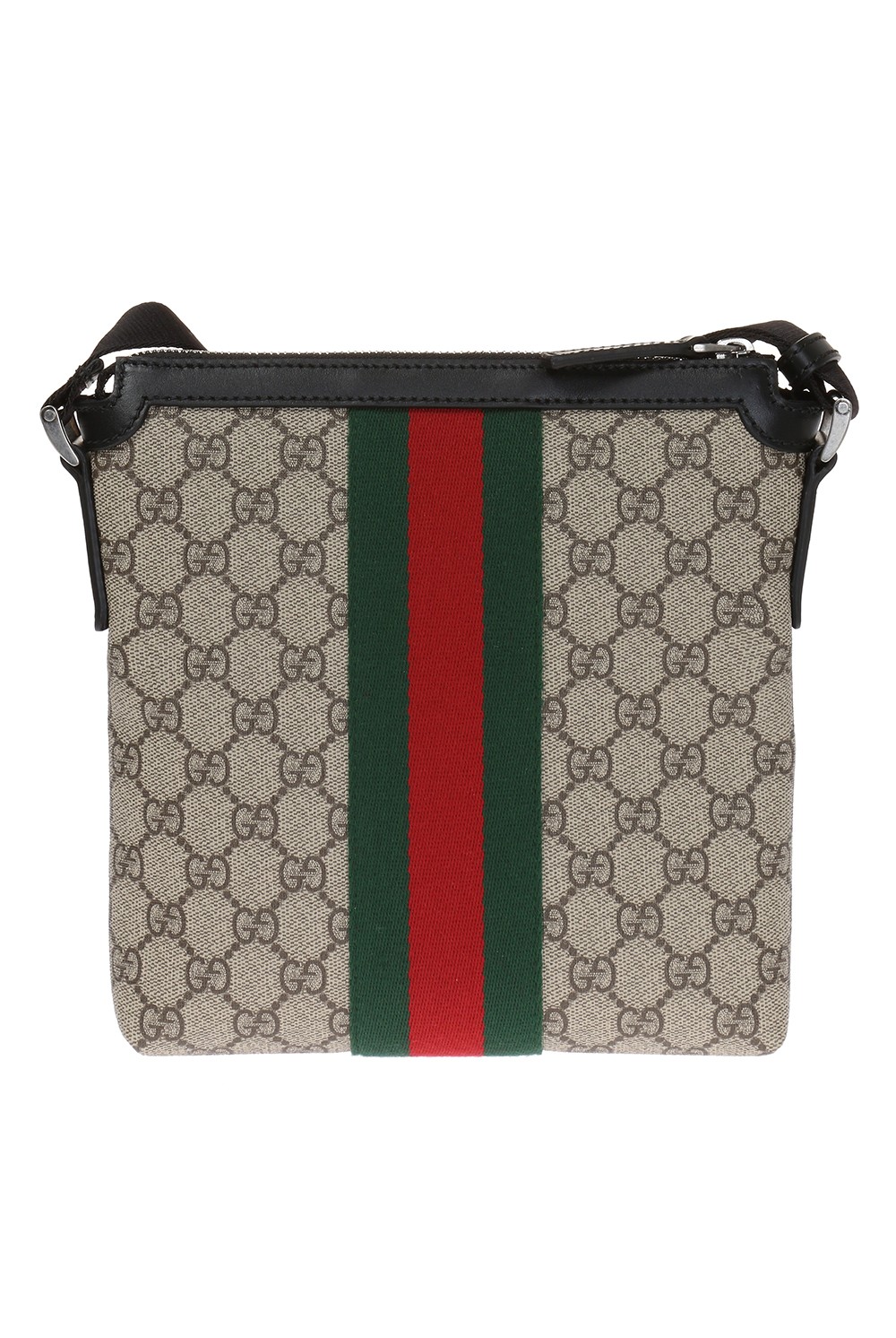 Gucci Logo Leather Logo Stripe Webbing Shoulder Strap Nylon Shoulder  Messenger Bag in Black for Men