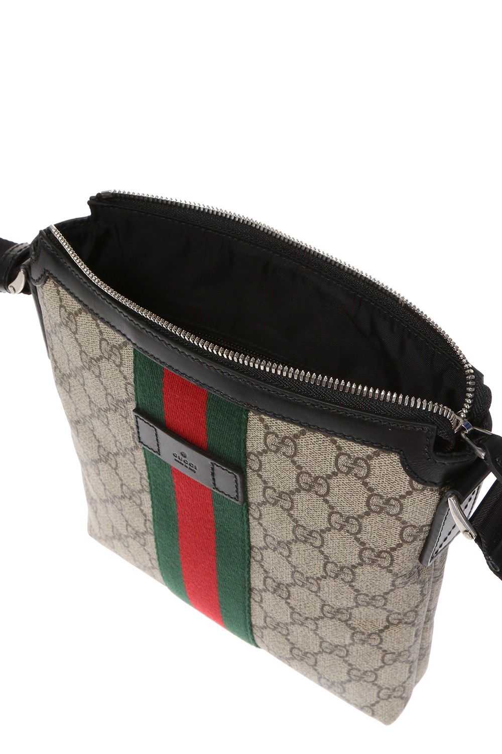 Men's GUCCI Logo Stripe Webbing Leather Logo Canvas Shoulder