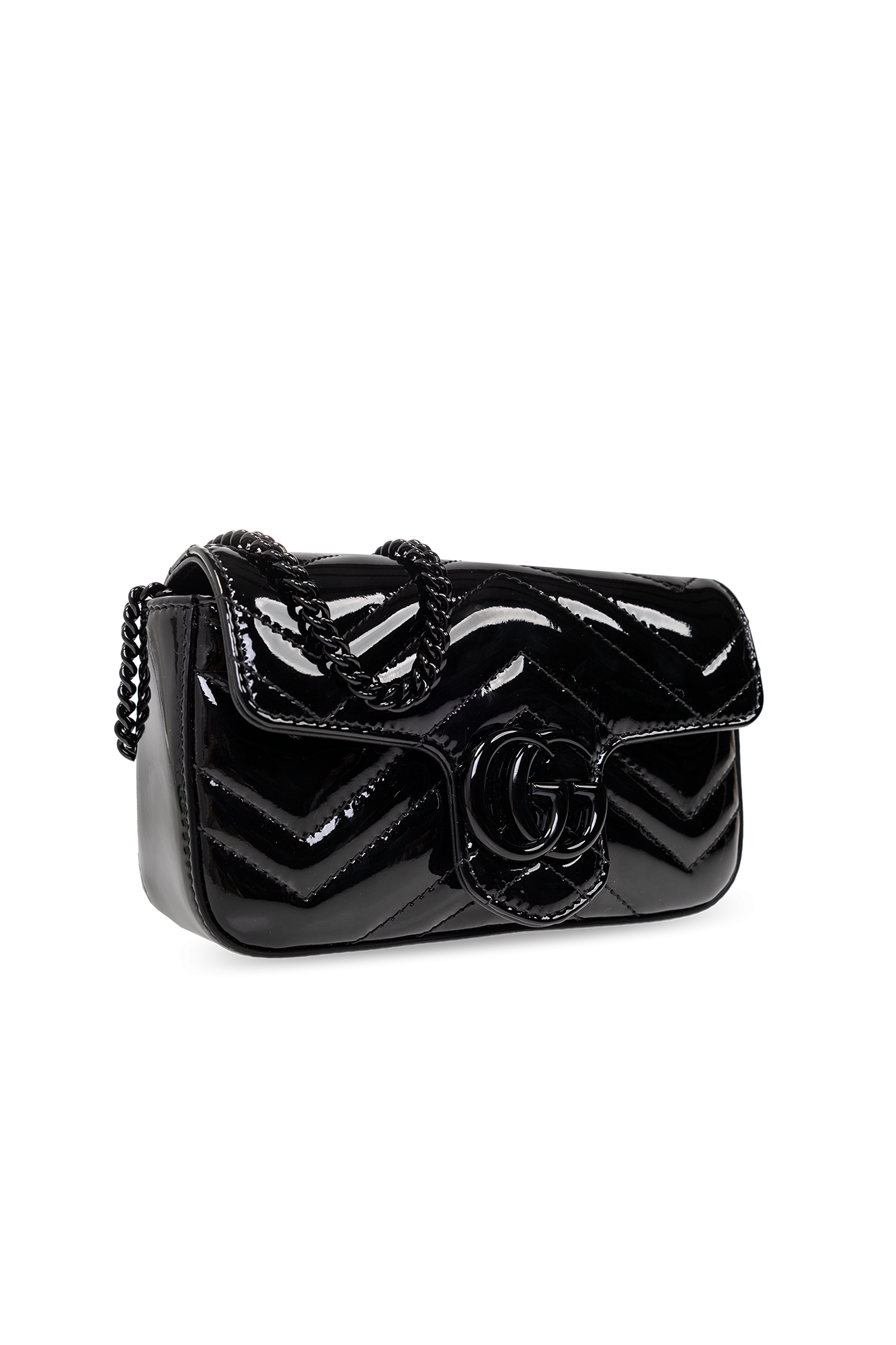 Gucci GG Marmont Patent Super Mini Bag Black Patent Leather in