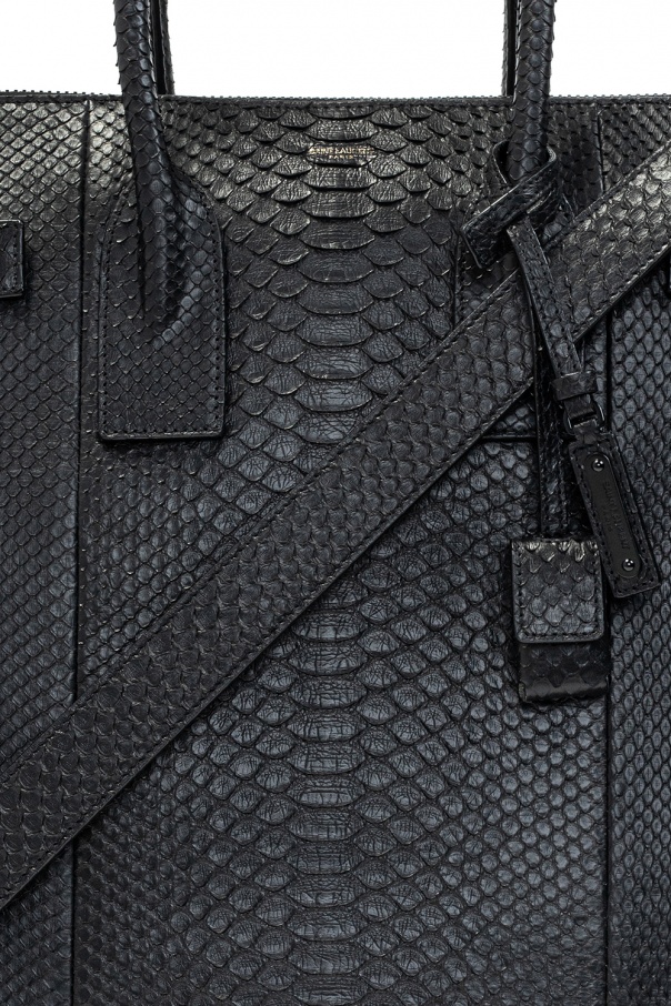 SAINT LAURENT Black Python Embossed Leather Small 'Sac De