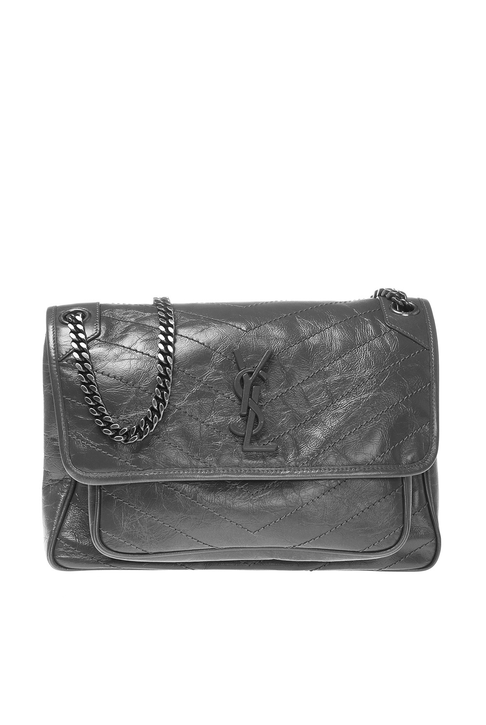 Yves Saint Laurent YSL Gray Leather Saint Tropez Shoulder Bag Grey