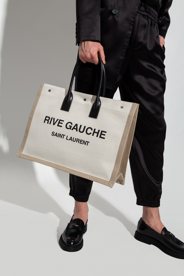 Saint Laurent Rive Gauche tote in black and white terry cloth