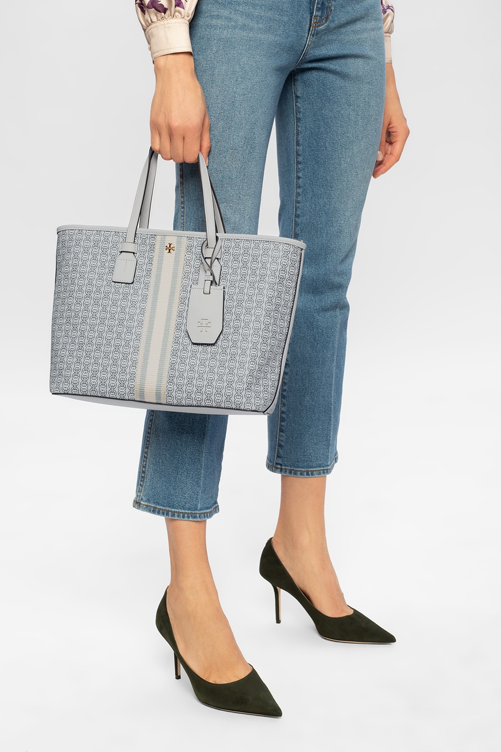 Tory Burch Gemini Link Tote Blue in Leather with Silver-tone - US