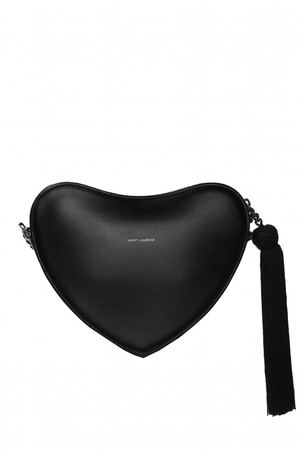 SAINT LAURENT Calfskin Studded Monogram Heart Shoulder Bag Black 892410