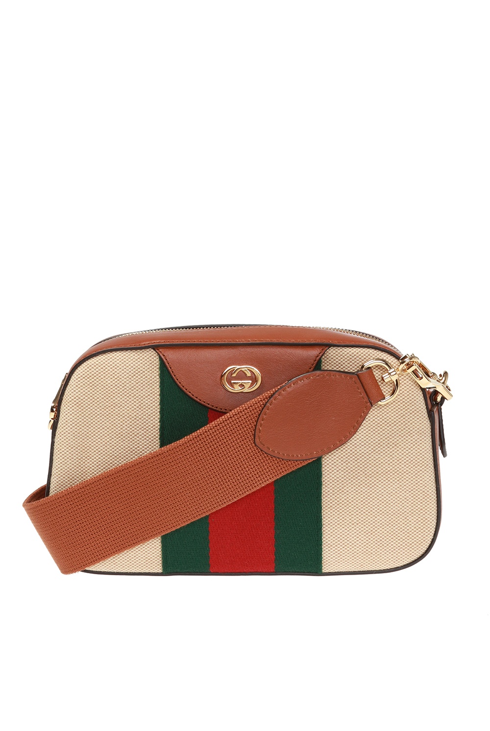 GUCCI Vintage Web Canvas Shoulder Bag Beige 575073