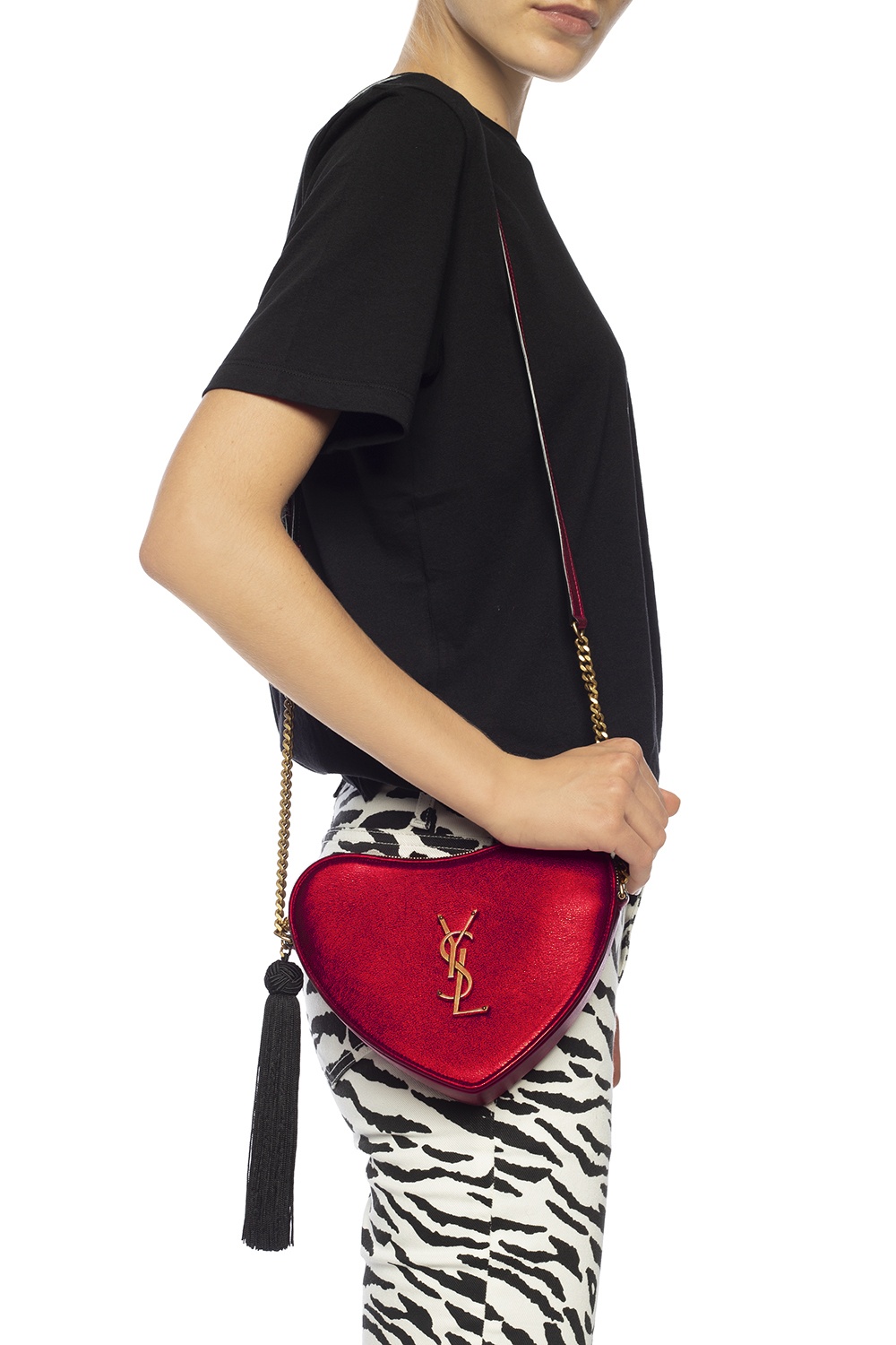 Sac coeur Saint Laurent bag in laminated leather with shoulder strap Red  ref.396929 - Joli Closet