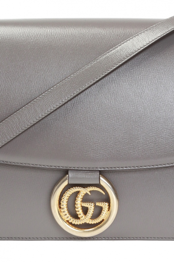 Gucci Logo Plaque Leather Shoulder Bag Black 589471