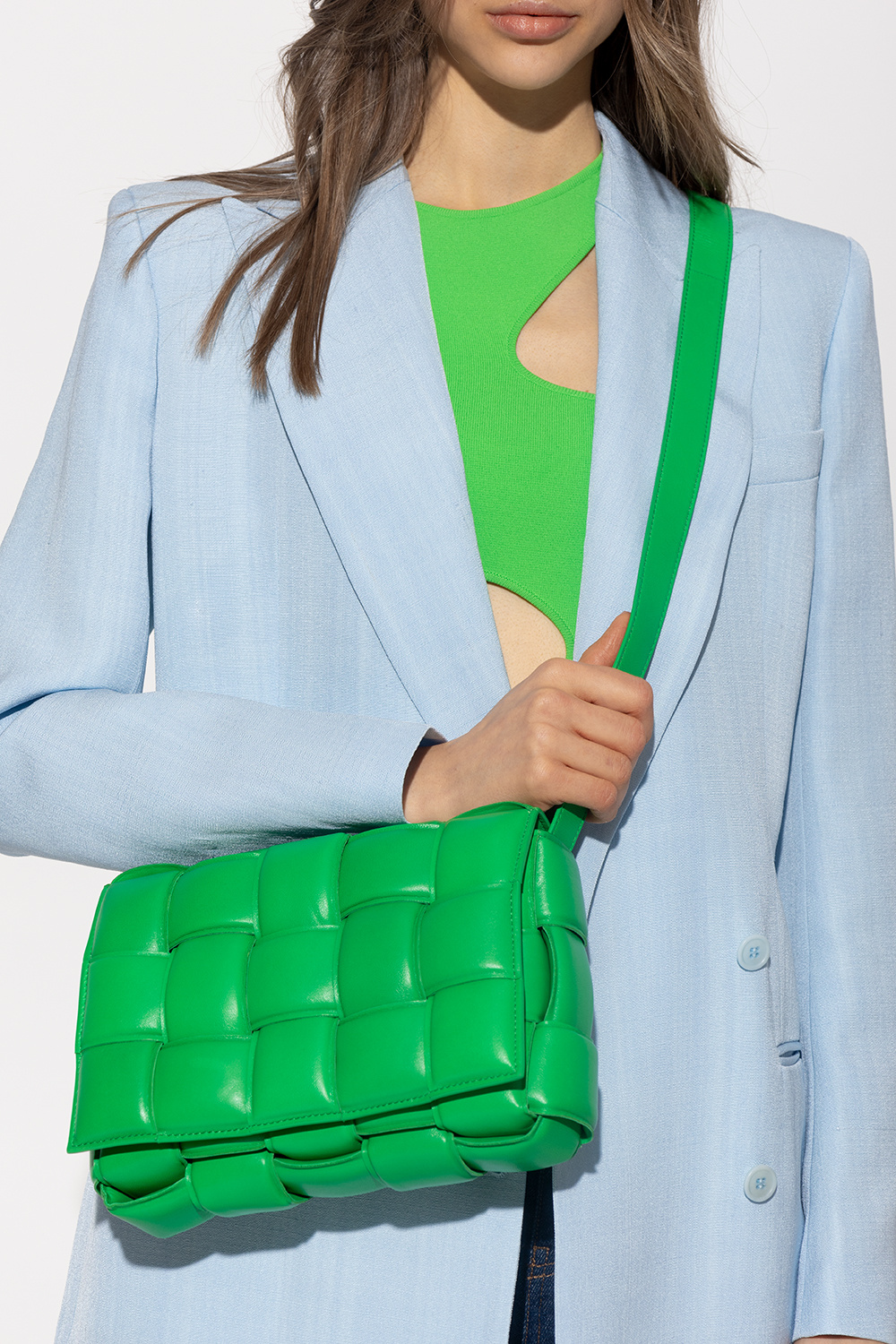 BOTTEGA VENETA: Padded Cassette bag in woven nappa - Green  Bottega Veneta  shoulder bag 591970 VCQR1 online at