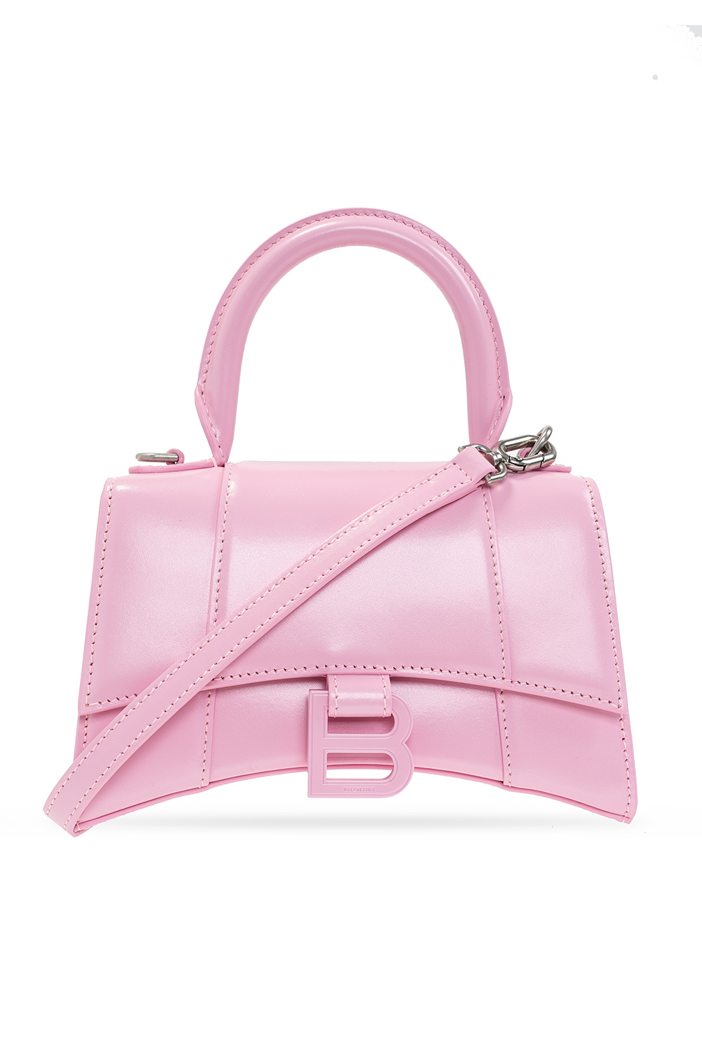 Pink Hourglass XS logo-print denim cross-body bag, Balenciaga