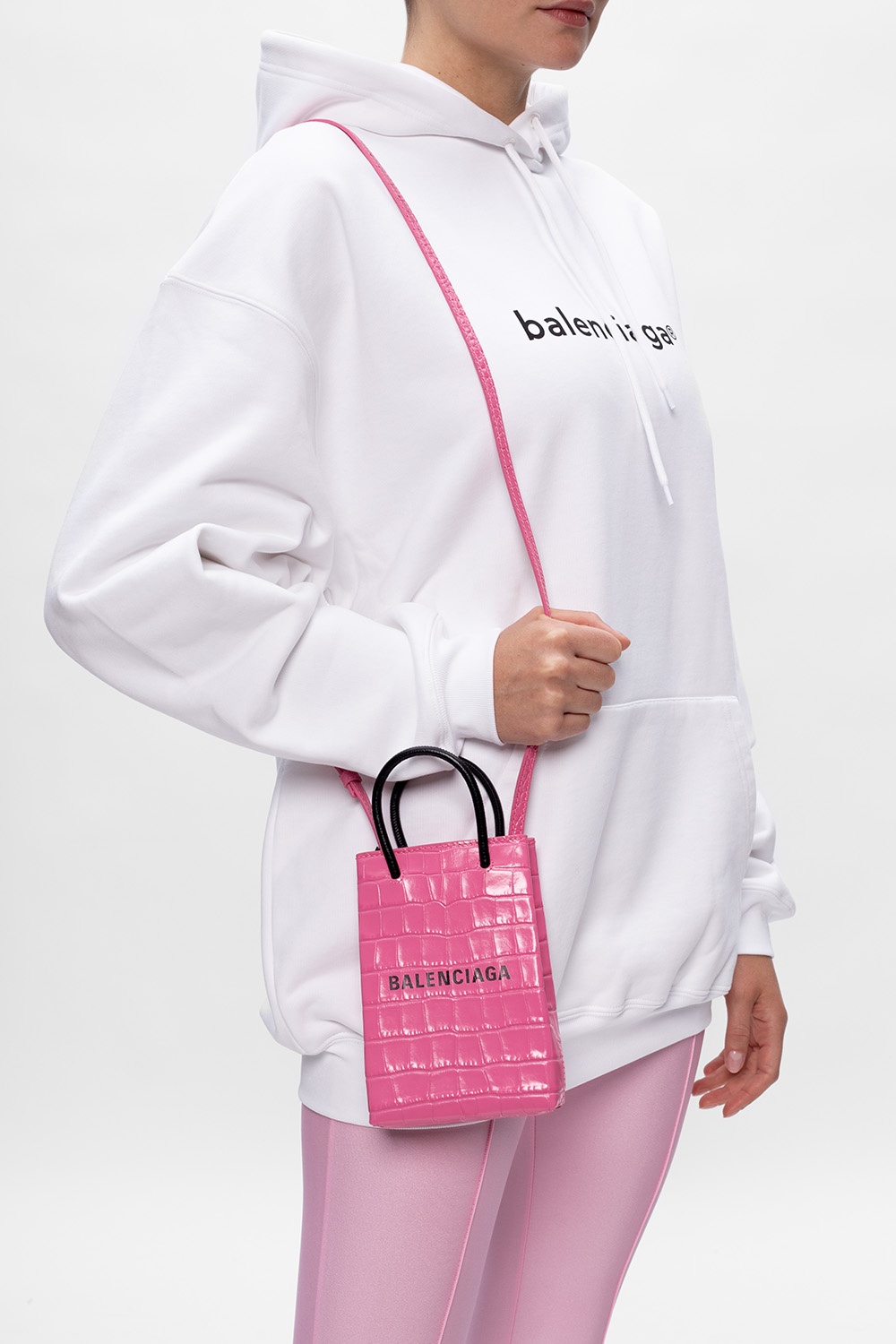 Balenciaga Pink Leather Logo Shopping Phone Holder Bag  lupongovph