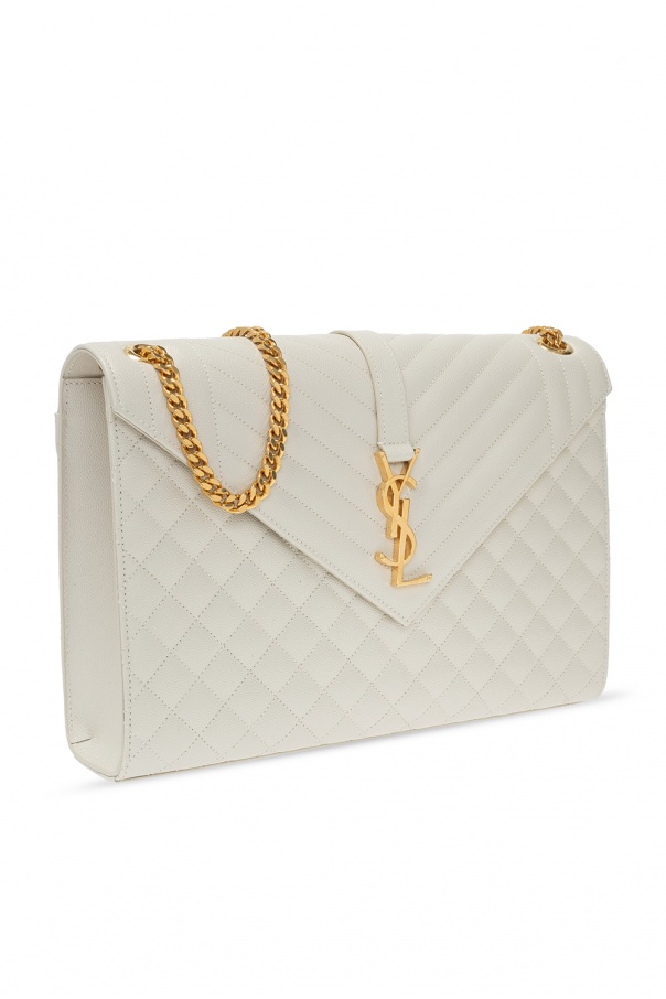 Saint Laurent Medium Envelope Chain Shoulder Bag In White