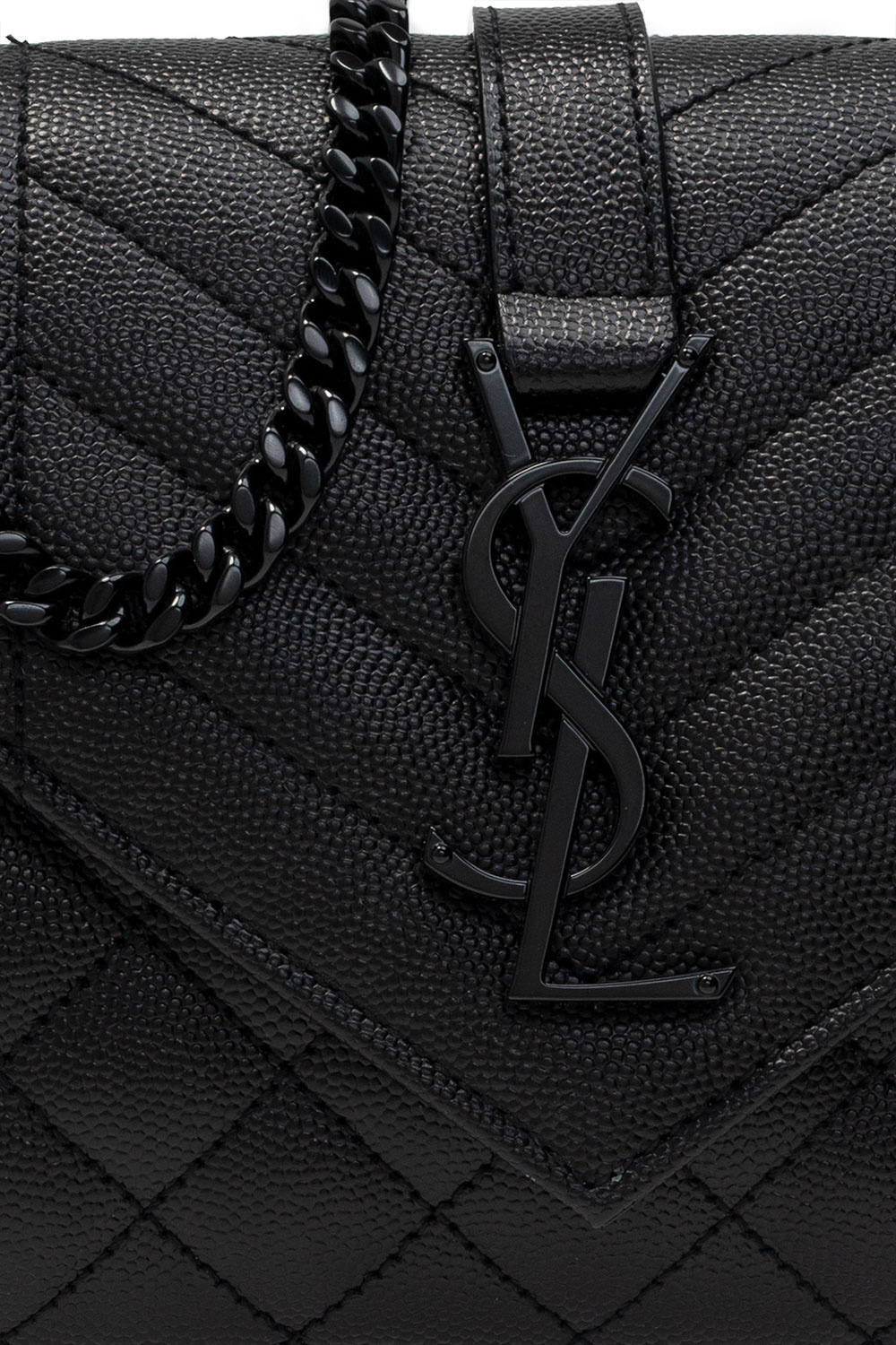 YVES SAINT LAURENT Envelope Leather Chain Shoulder Bag Black