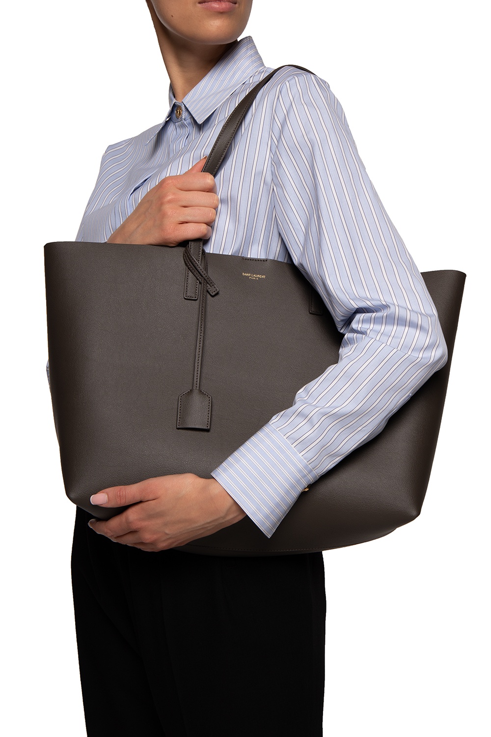 SAINT LAURENT: leather shopper bag - Navy  Saint Laurent shoulder bag  600281 CSV0J online at