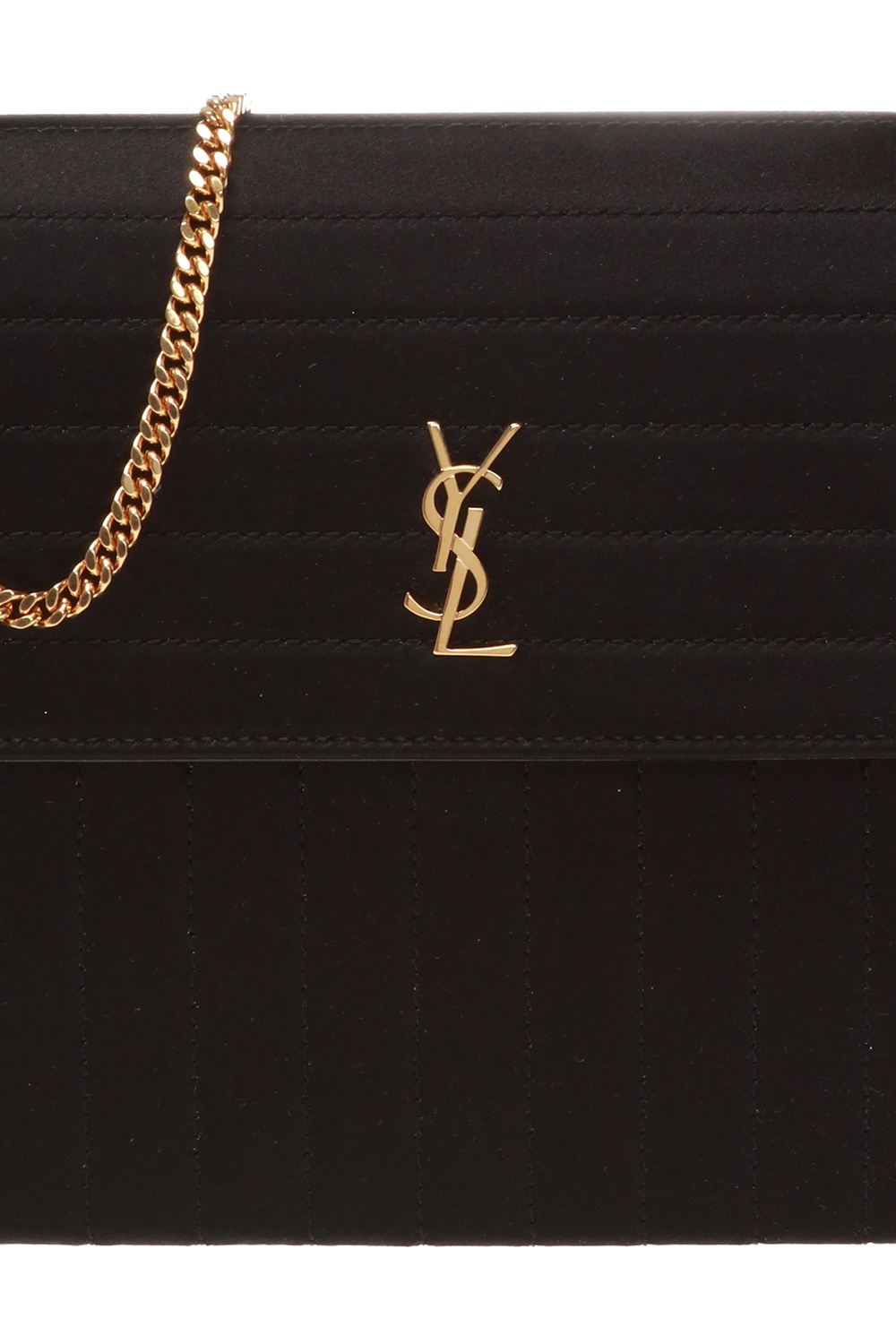 Saint Laurent Victoire Chain Bag In Crinkled Leather Black/Gold