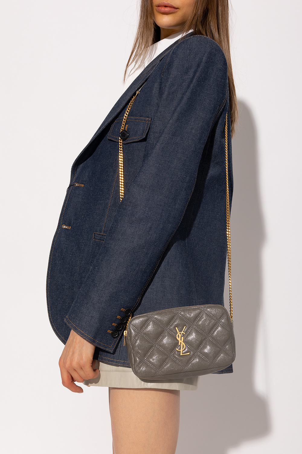 Yves Saint Laurent YSL White Mini Becky Double Zip Crossbody bag