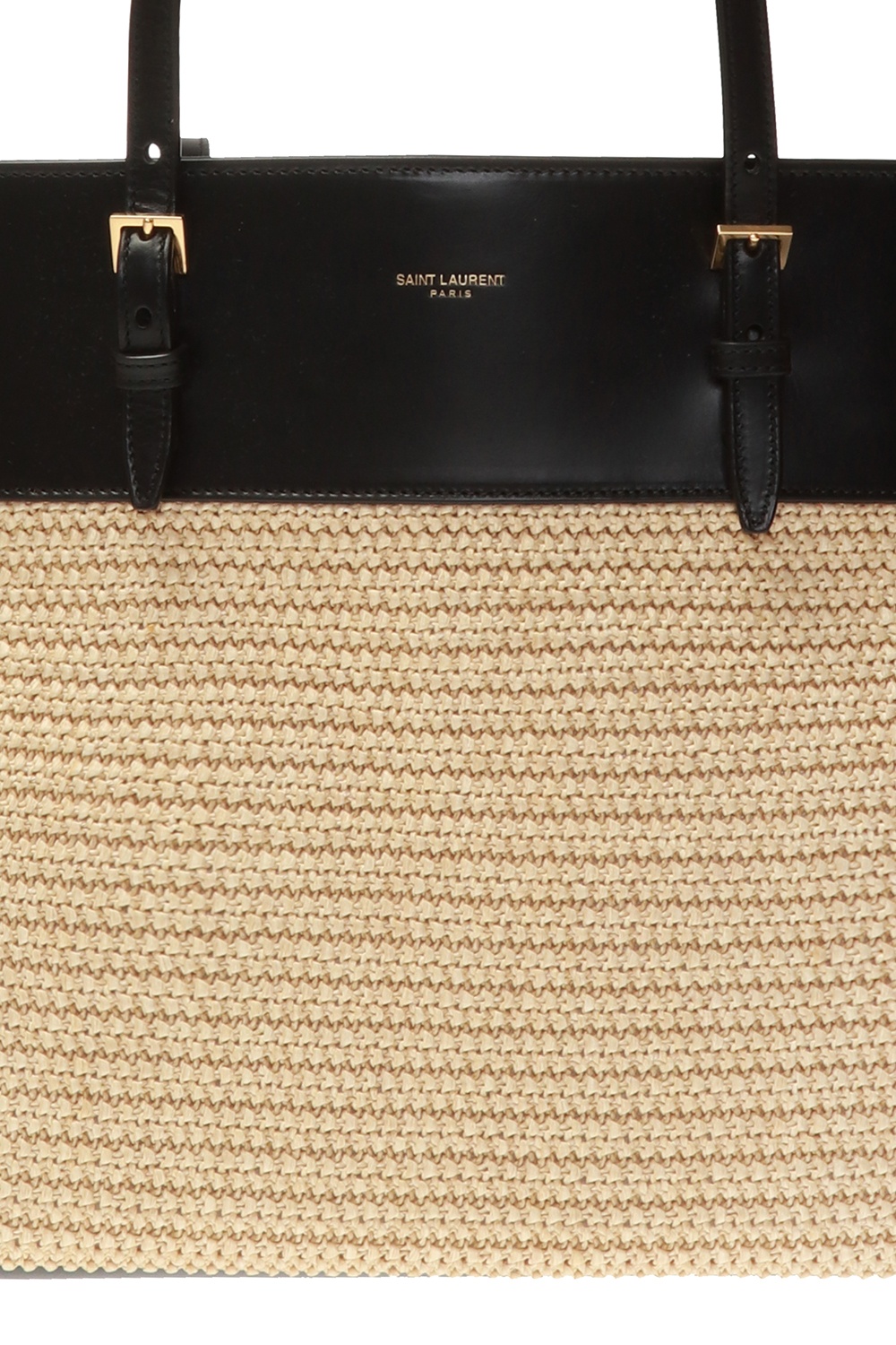 Saint Laurent Boucle E/W Shopping Tote Raffia with Leather Mini