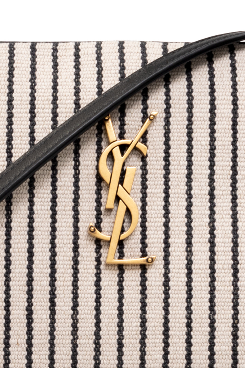 Yves Saint Laurent Striped Logo Embroidered Clutch Bag