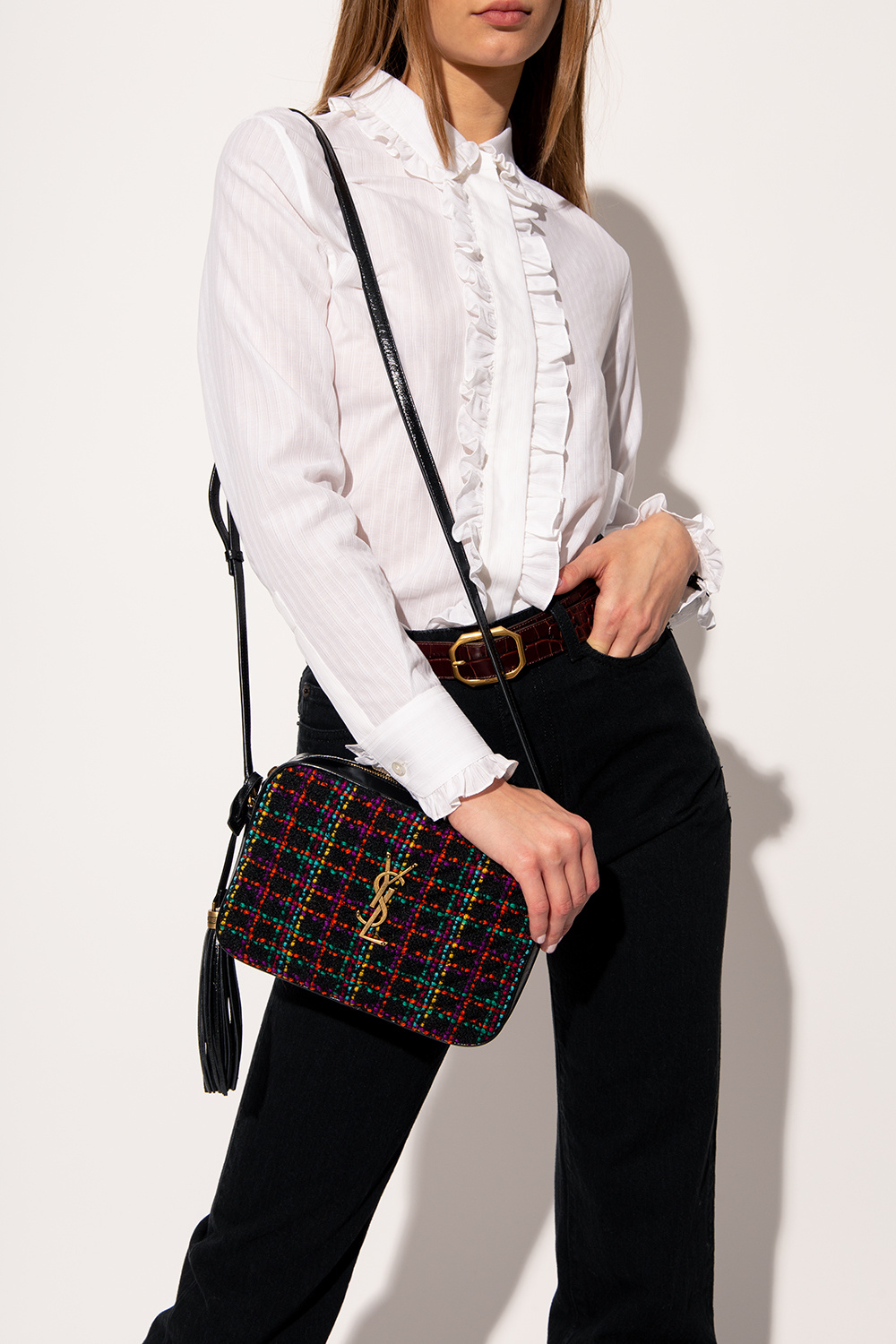 Ysl Saint Laurent woman Lou waist belt bag studded black