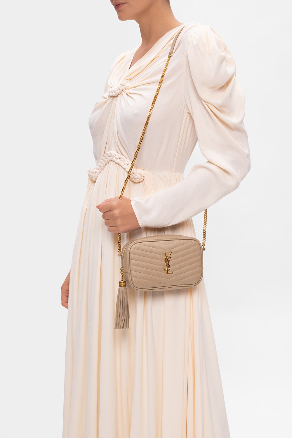 Saint Laurent Lou Mini Quilted Textured-leather Shoulder Bag - Off