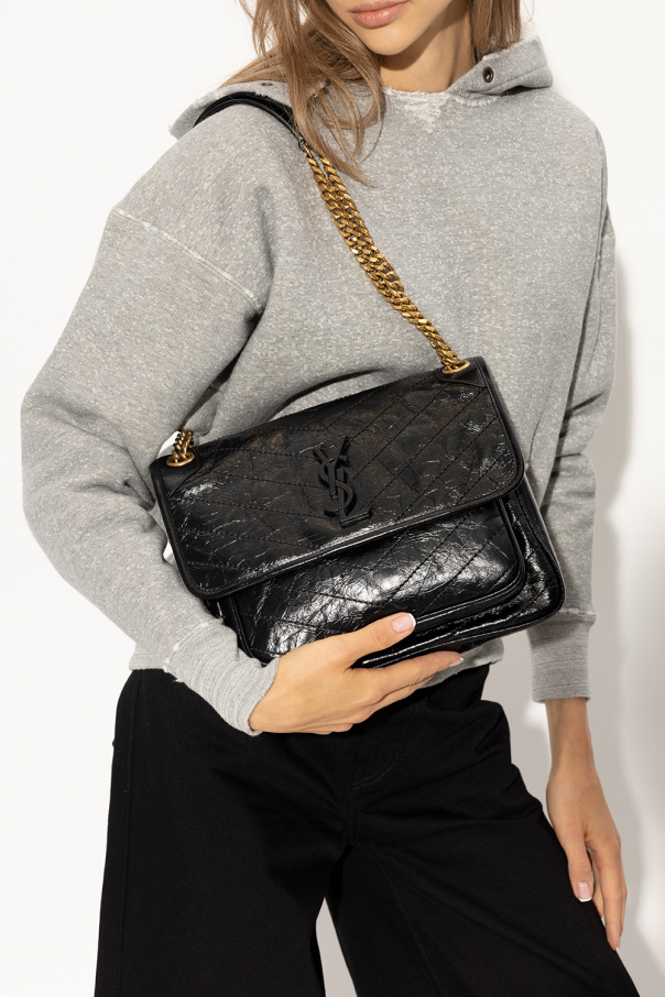 SAINT LAURENT Niki medium crinkled glossed-leather shoulder bag
